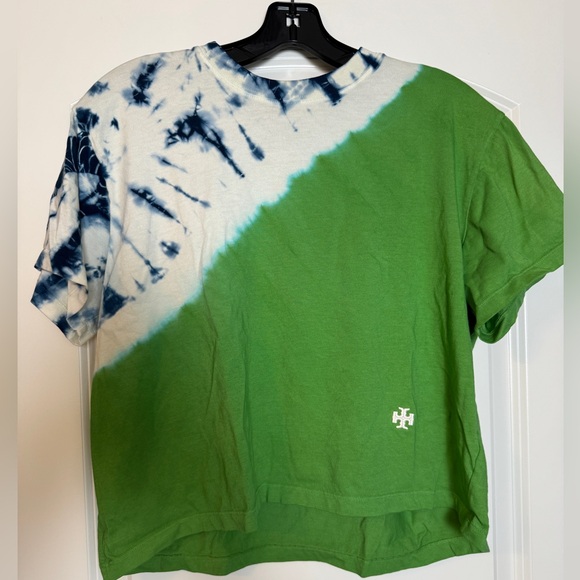 Tory Sport Tops - Tory Sport Green and Navy Tie-Dye Short Sleeve Tee